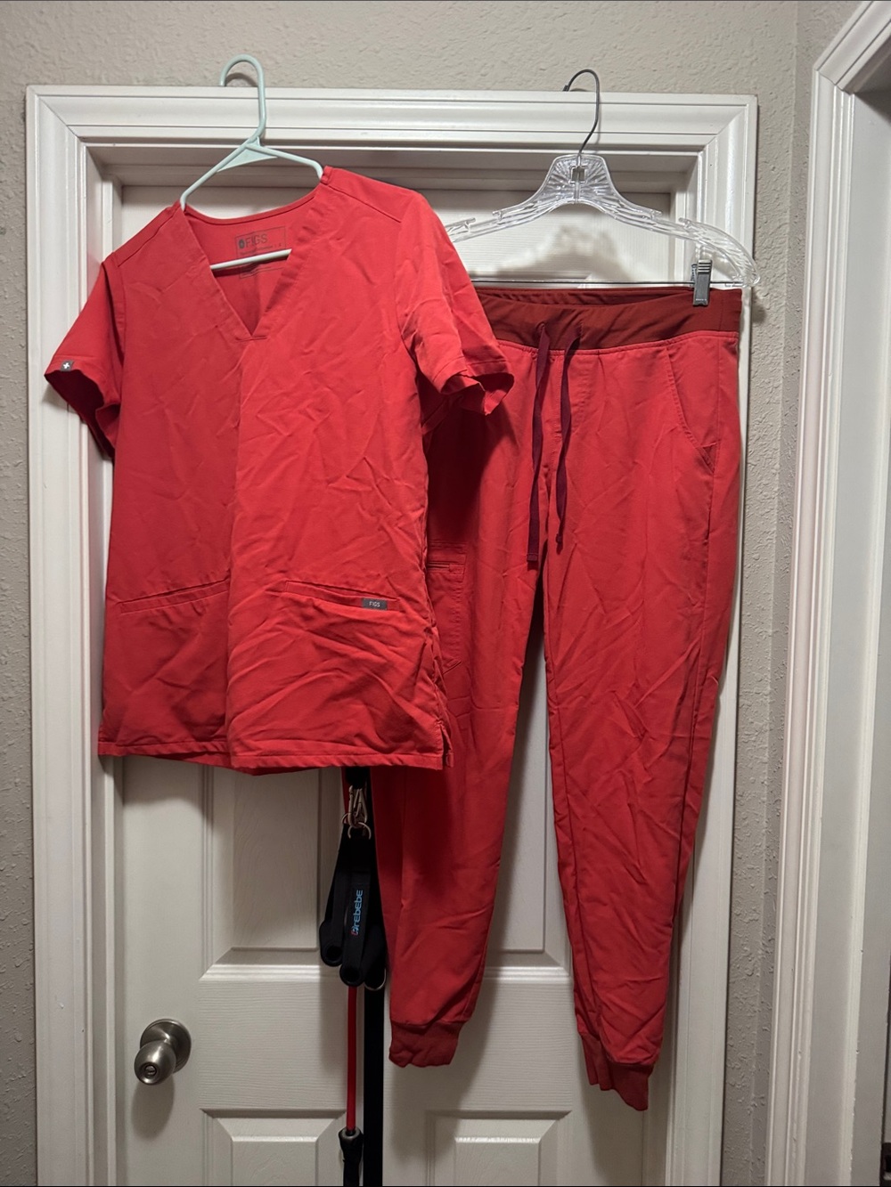 Figs Women's Red Scrub Top & Jogger Pants Set